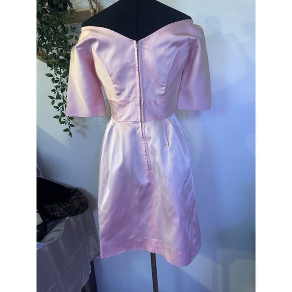 Vintage Pink Lorrie Deb Heavy Satin Dress MCM Coquette Mad Men Balletcore - Picture 5 of 16